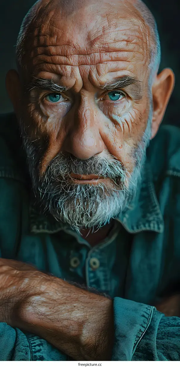 Portrait of an old man with blue eyes