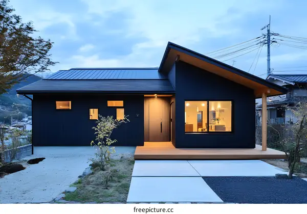 Modern Japanese House with Black Exterior and Wooden Details