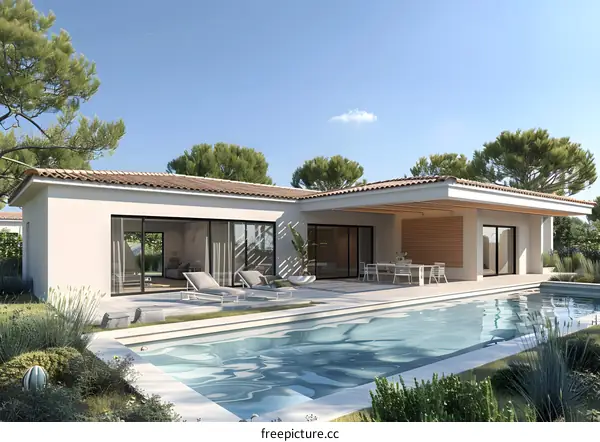 Modern House with Swimming Pool and Patio