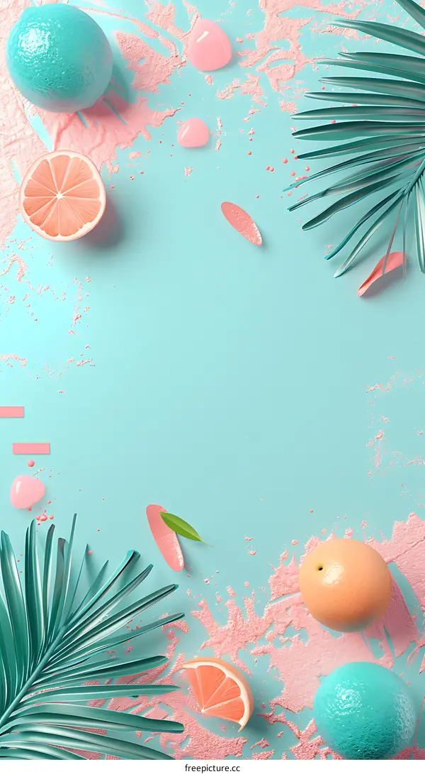 Tropical Fruit and Palm Leaf Minimalist Summer Background