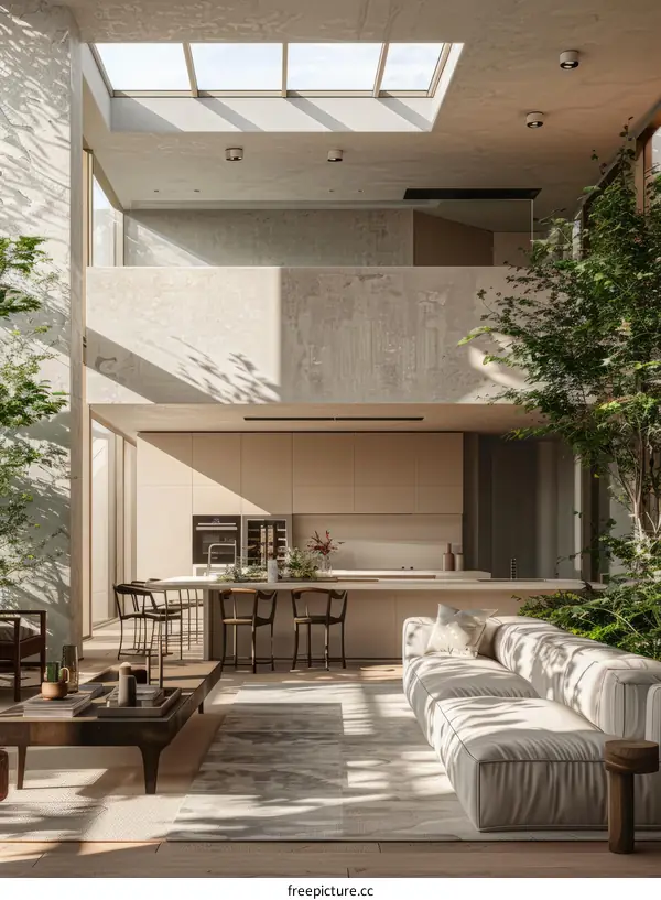 Modern house interior with open floor plan and lots of natural light