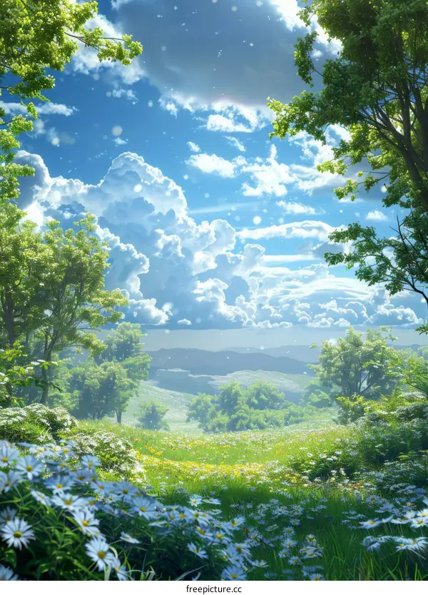 Spring Meadow with Clear Sky