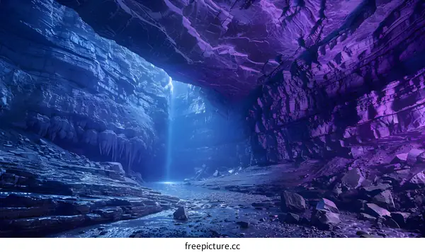 Mystical Glowing Purple Crystal Cave