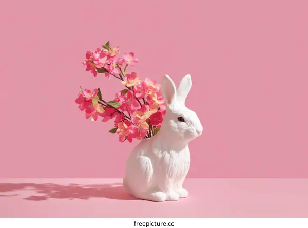 Pink Background Easter Bunny Decorative Figurine