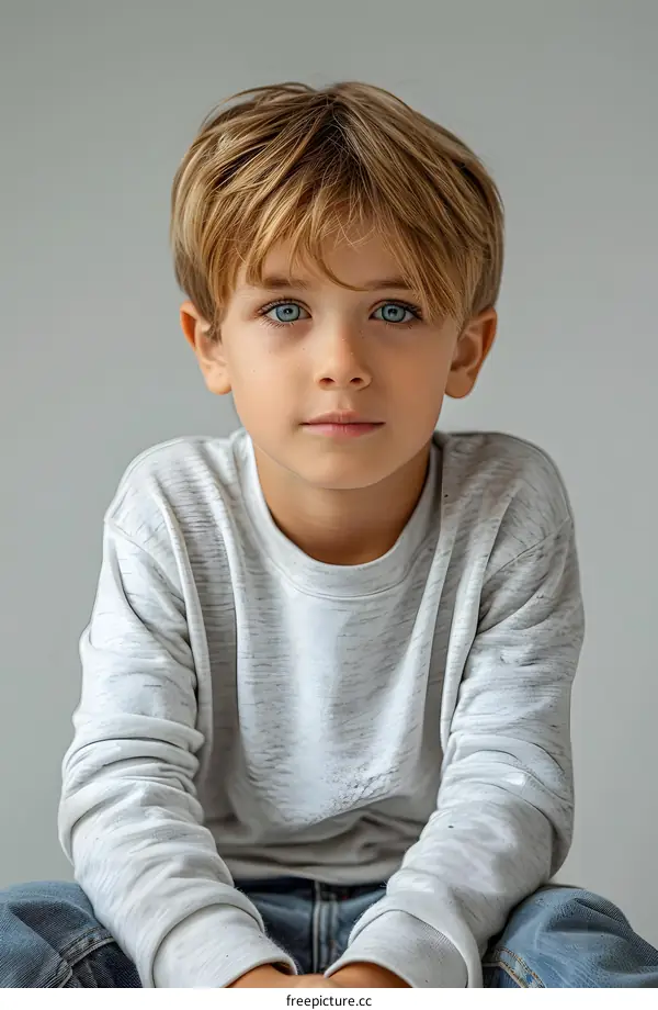 Portrait of a boy with blond hair and blue eyes