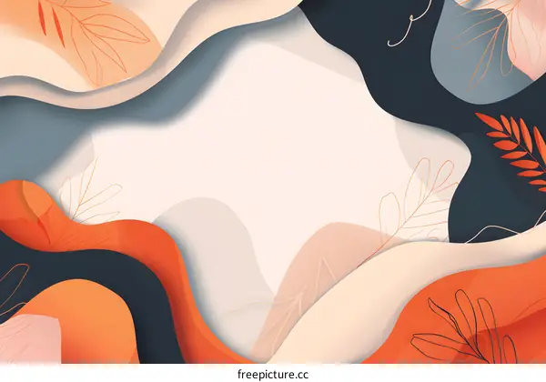 Abstract Background with Wavy Shapes and Leaves