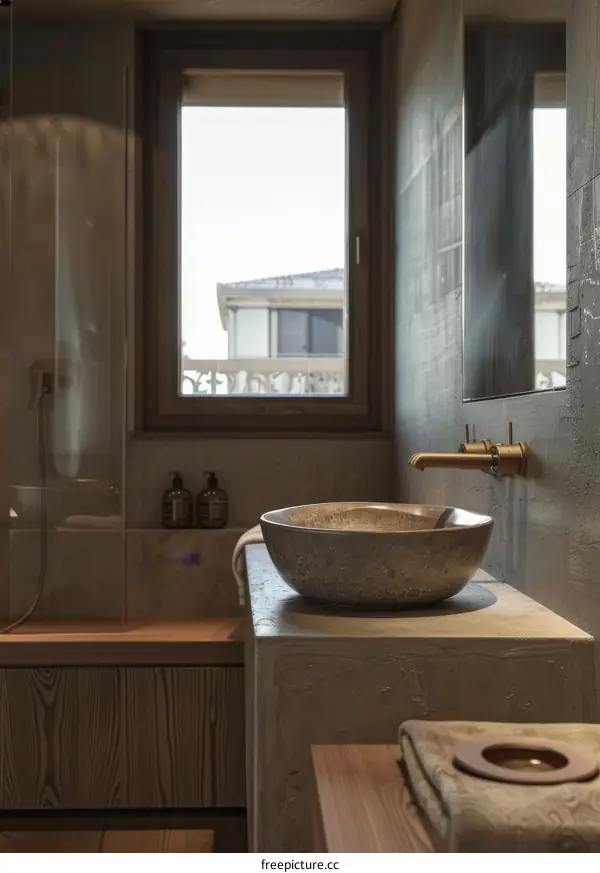 Modern Minimalist Bathroom Sink with Natural Stone