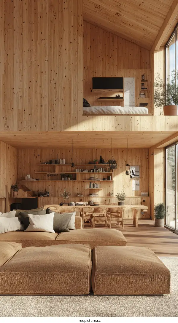 Modern Wooden Cabin Interior Design with Natural Light