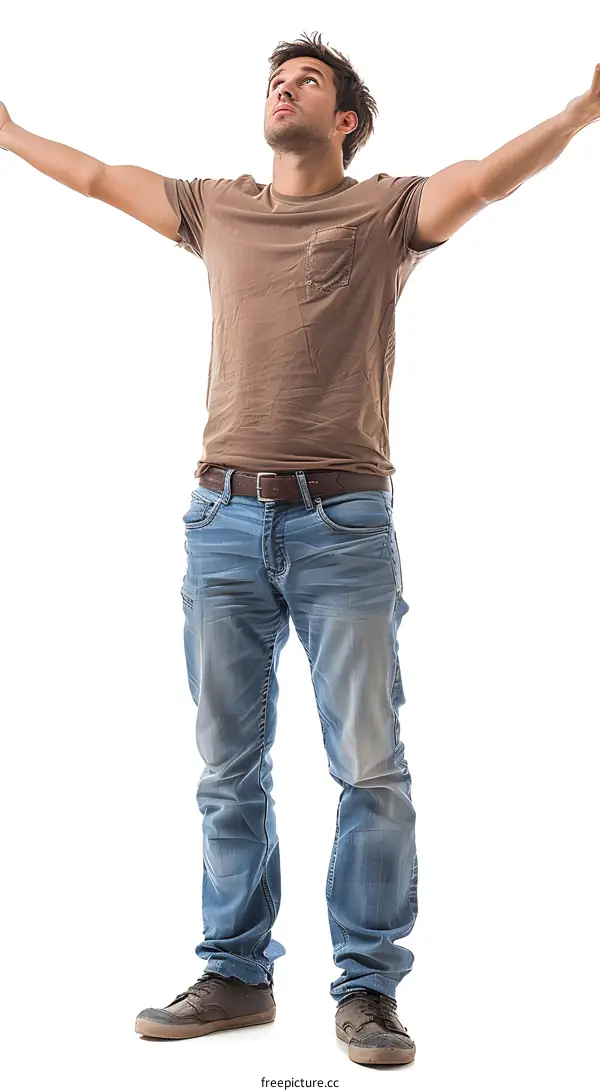 Man Standing with Arms Raised Up in the Air