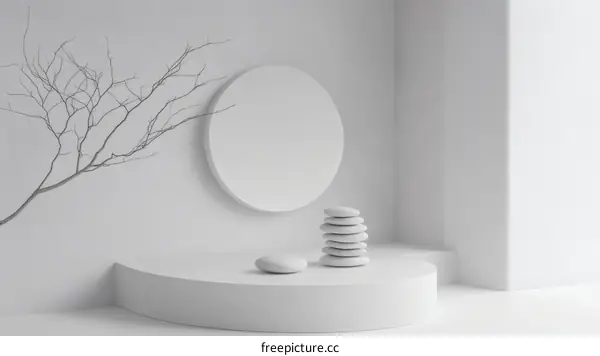 Minimalist White Aesthetic Scene with Branches and Stones