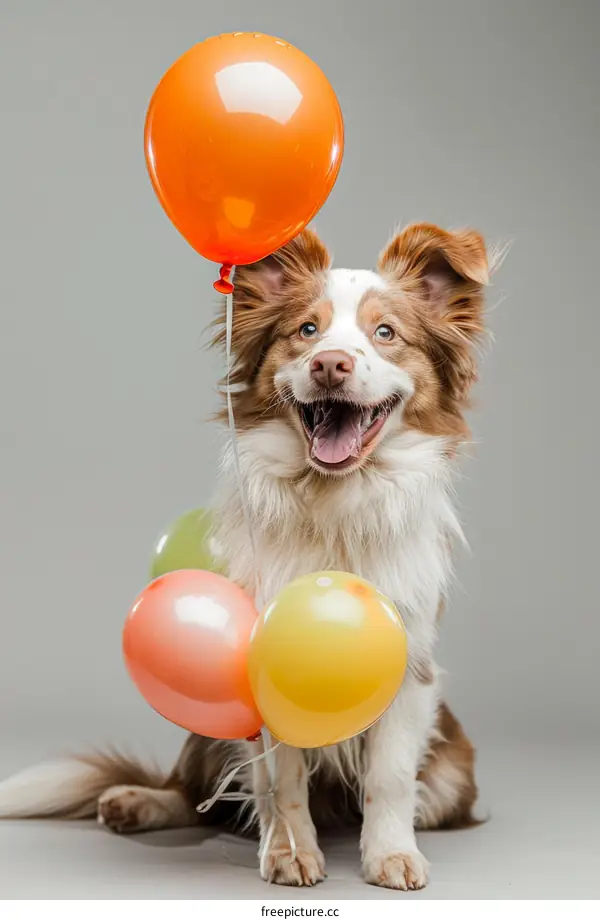 Cute Border Collie Puppy with Balloons
