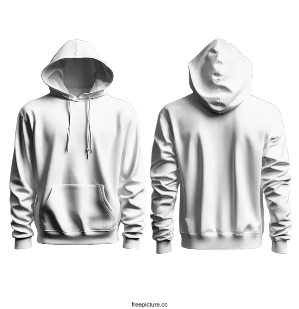 [Transparent Background PNG]Blank White Hoodie Mockup Front and Back View