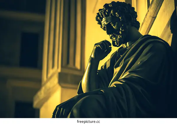 Bronze Statue of a Man Sitting and Thinking