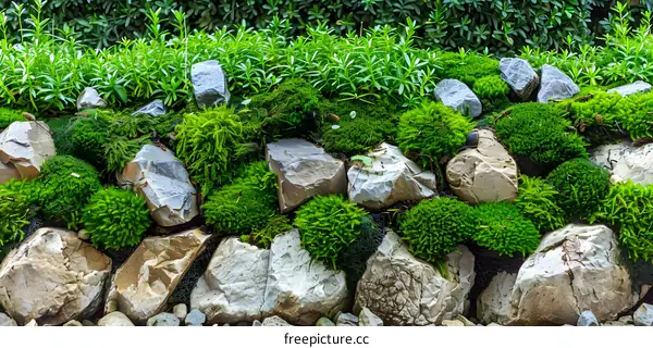 Closeup Green Moss Covered Stones Background