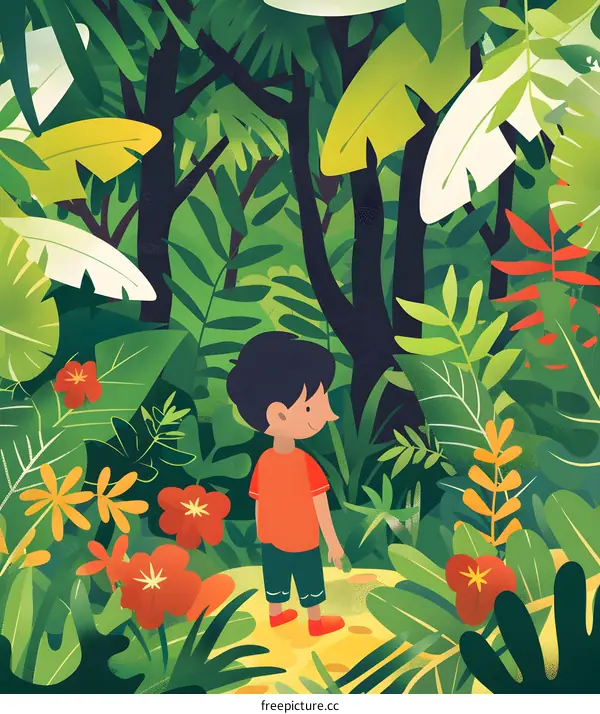 Little Boy Exploring The Lush Jungle