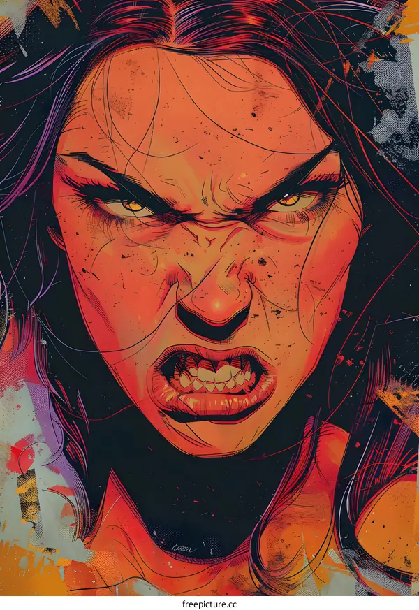 Angry Woman Portrait with Grunge Style