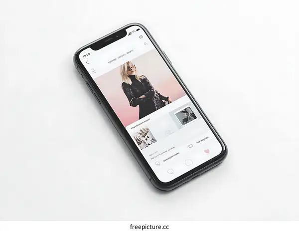 Smartphone displaying a social media app with a photo of a woman