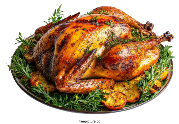 [Transparent Background PNG]Roasted Turkey Dinner with Fresh Herbs