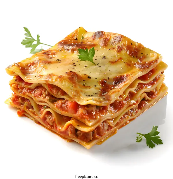 A delicious lasagna with tomato sauce and cheese