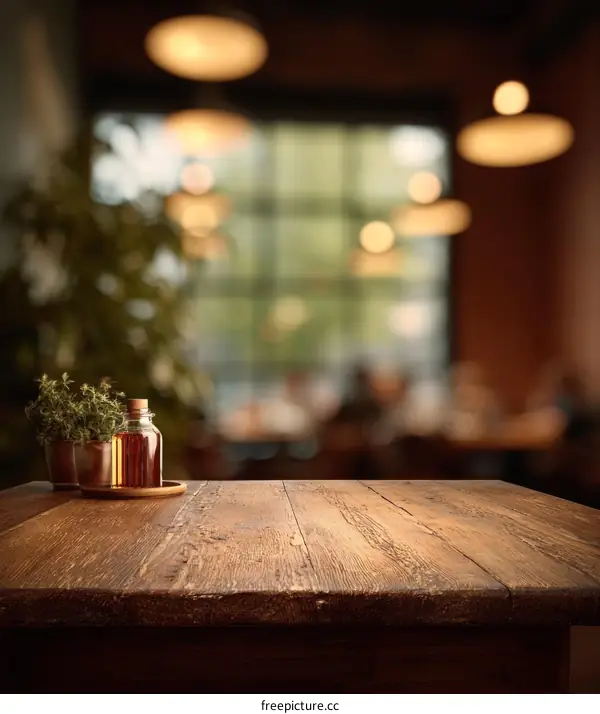 Rustic Wooden Table Top in Cafe Setting