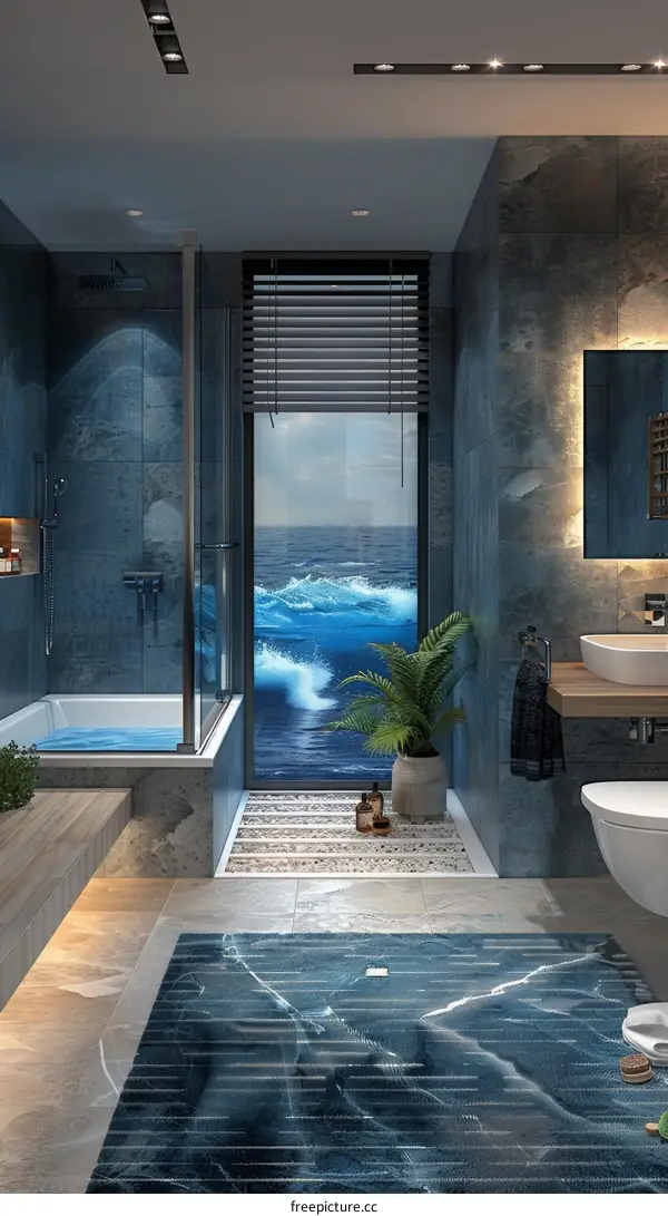 Modern Coastal Bathroom Design Illustration