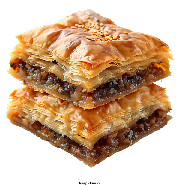 [Transparent Background PNG]Two pieces of baklava stacked on top of each other