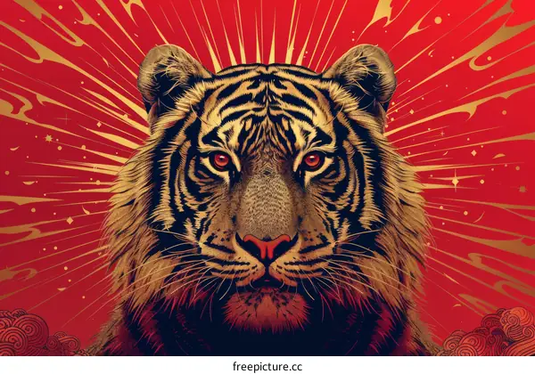 Illustration of a tiger with red background