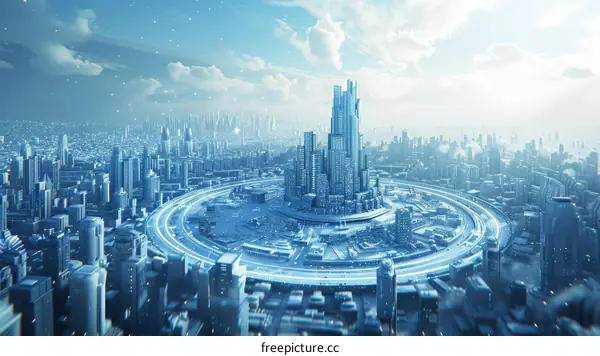 Futuristic City Skyline With Circular Highway