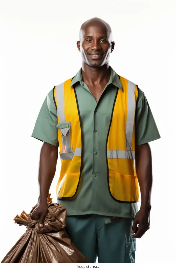 portrait of a smiling African American sanitation worker