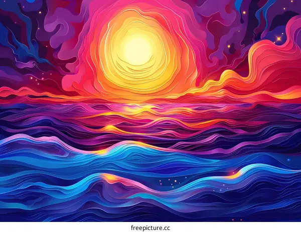 Colorful Sunset Over Ocean Waves