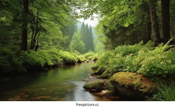 Tranquil Forest Creek in Lush Greenery