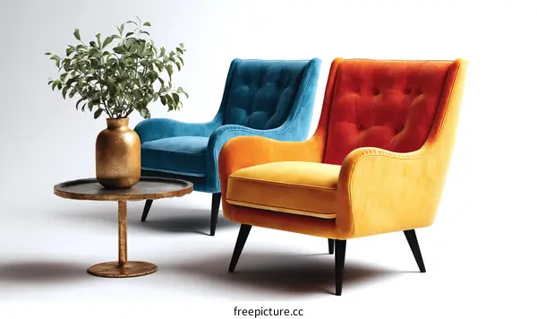 Colorful Velvet Armchairs and a Coffee Table