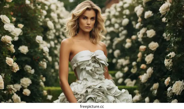 Elegant woman in a lush garden