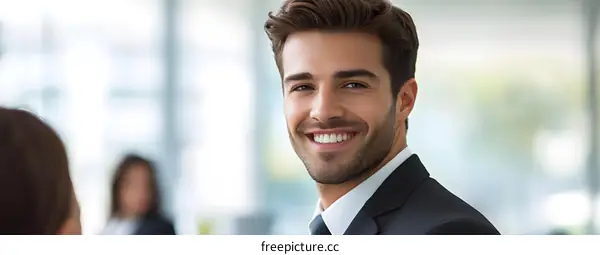 Smiling Businessman in Office Setting