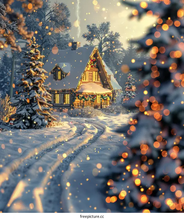Snowy Christmas Cabin in the Woods