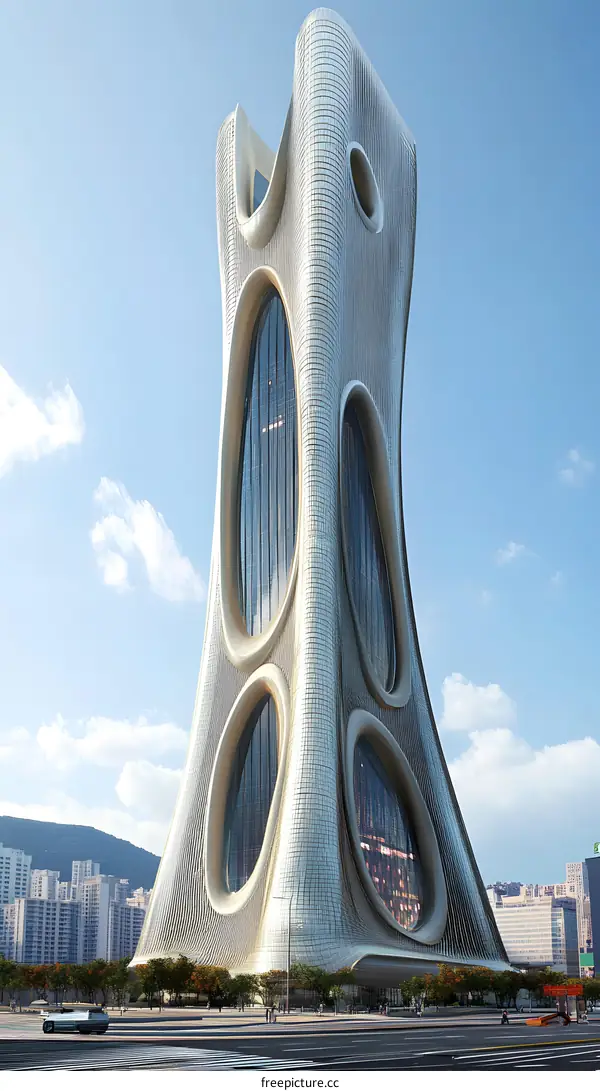 Modern Architectural Design of a Tall Building with Unique Windows