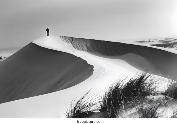 Lone Figure Standing on a Sand Dune in a Desert