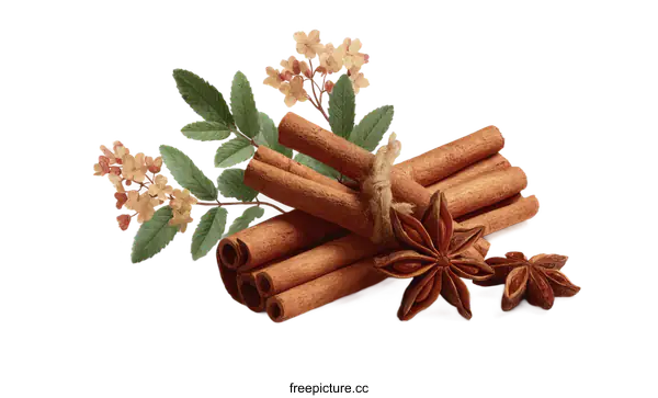 [Transparent Background PNG]Cinnamon Sticks and Star Anise with Floral Accents