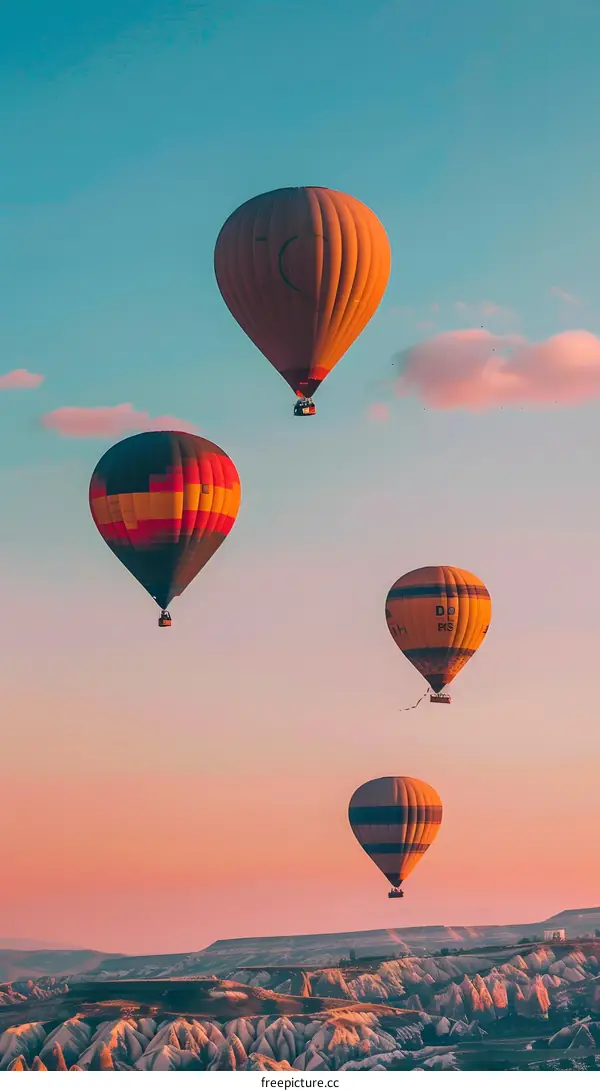 Hot Air Balloons Over Cappadocia Landscape