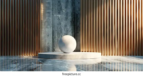 Golden Sphere and Stone in Elegant Exhibition Stand