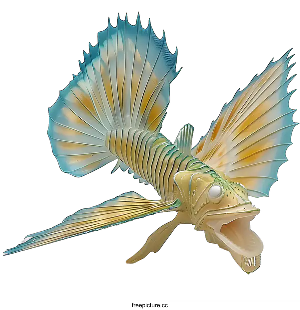[Transparent Background PNG]A 3D illustration of a deep-sea fish with blue and yellow fins