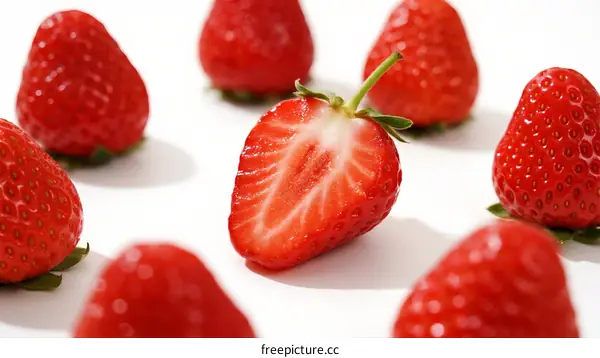 Fresh Ripe Red Strawberries Arranged on White Background