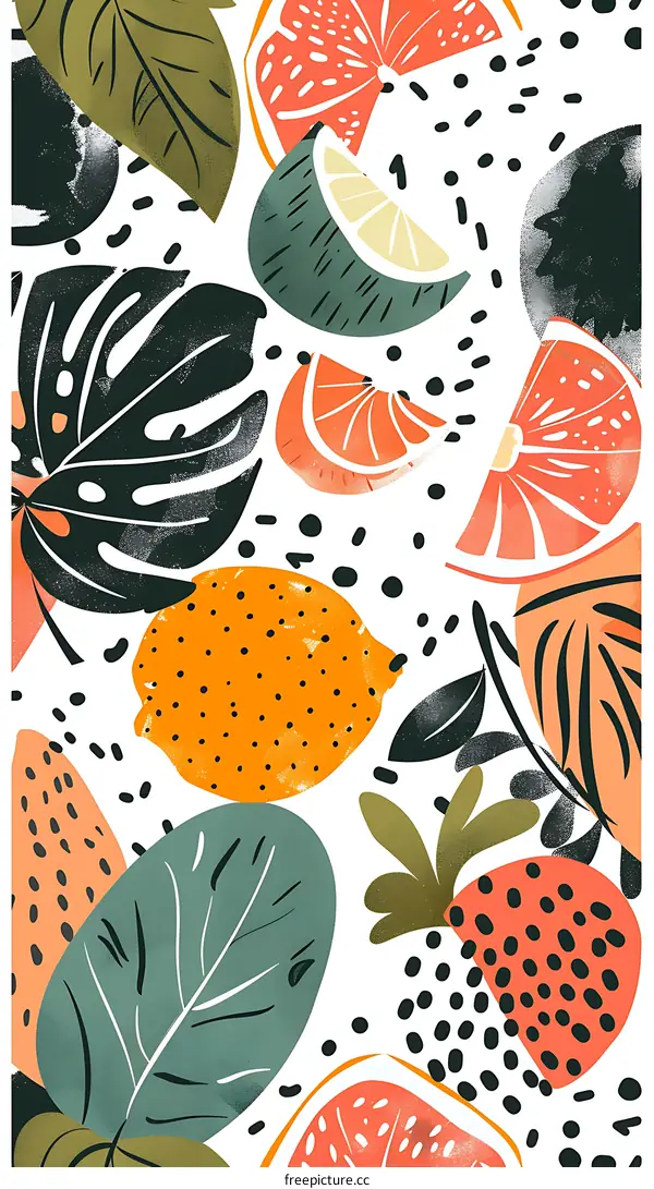 Tropical Fruit Illustration With White Background