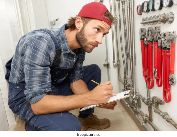 Plumber Inspecting Plumbing System in a Residential Setting