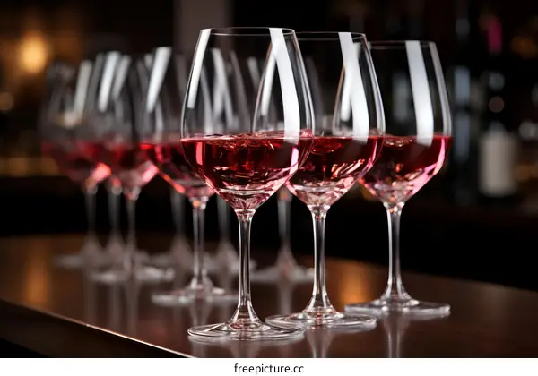 Elegant Rose Wine in Crystal Glasses
