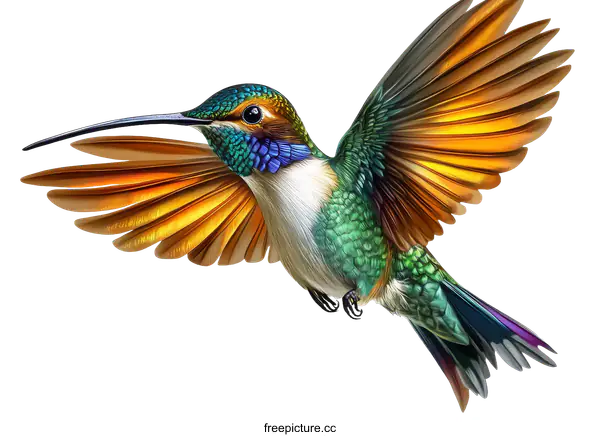 [Transparent Background PNG]Colorful Hummingbird in Flight Illustration