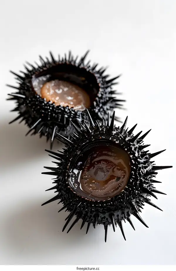 Black sea urchin shells