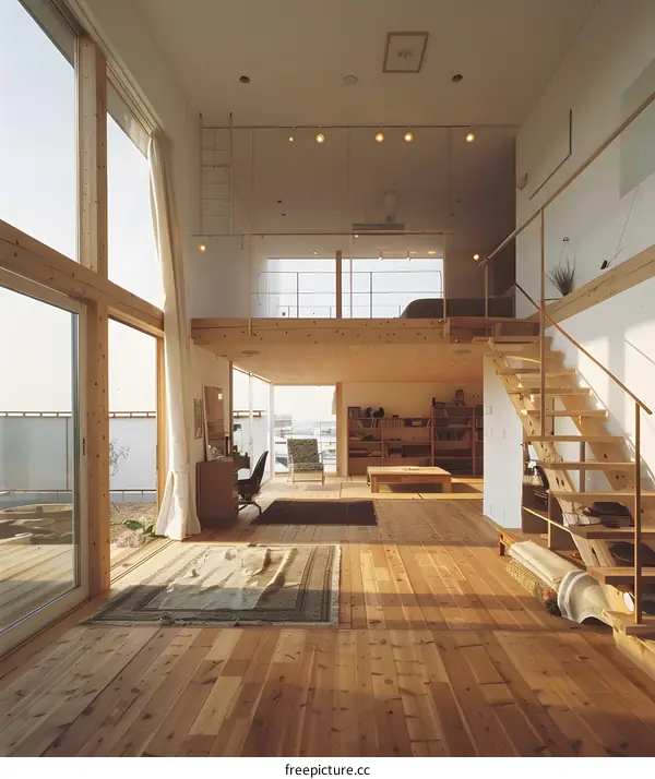 Modern Home Interior Design with Wooden Flooring and Staircase