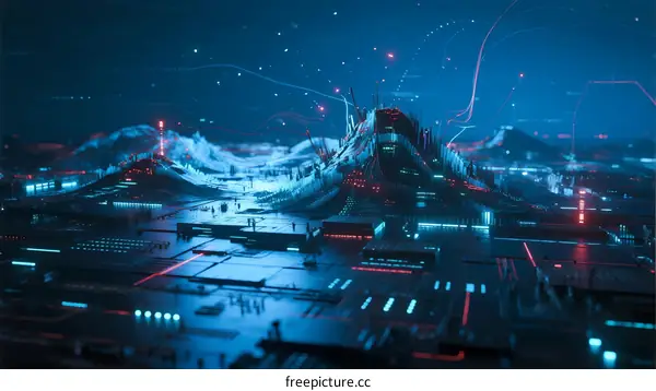Futuristic High-Tech Urban Landscape with Digital Connections