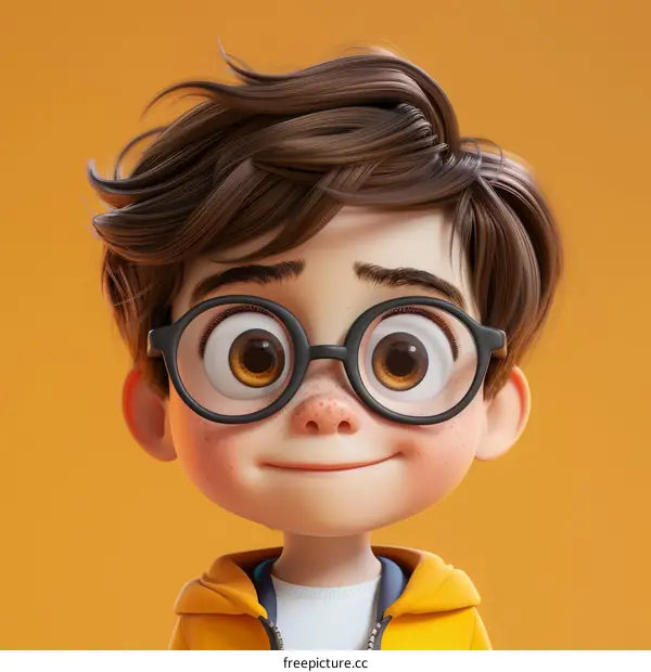 3D rendering of a cute cartoon boy with glasses